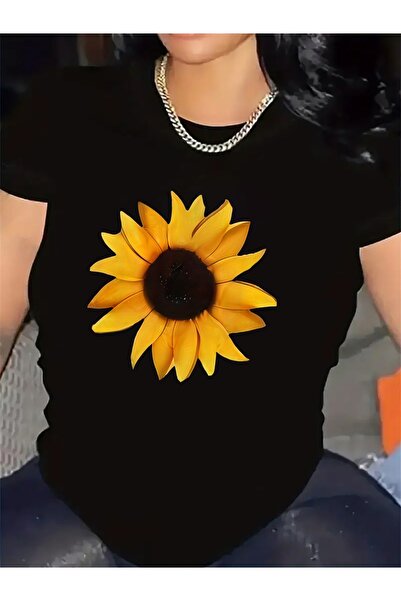 BASEPULSE [Sunflower T-Shirt] Lightweight Durable Sunflower Pattern T-Shirt -...