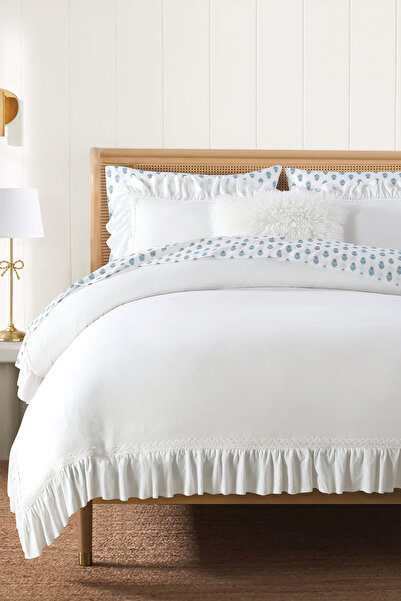 Alhabib bedding Raschel Zoi Summer Queen White and Blue Microfiber Bedspread ...