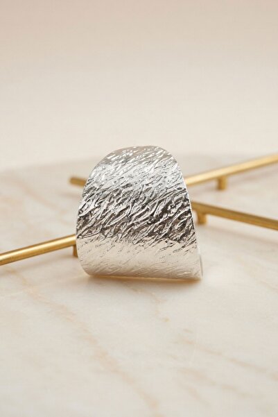 RMY MODA Women's Silver Forged Textured Wide Earrings