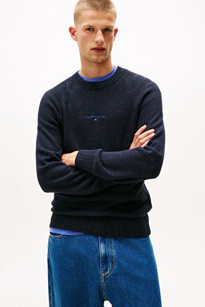 Tommy Jeans Pamuk Karışımlı Slim Fit Bisiklet Yaka Logo İşlemeli Kazak Erkek ...