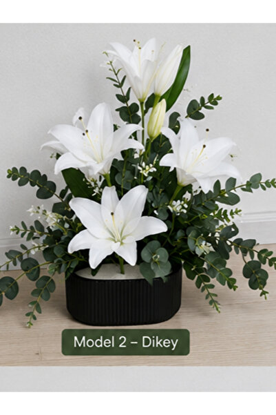 moysahsap party&ahşap Artificial White Lily Arrangement Flower with Black Pot...