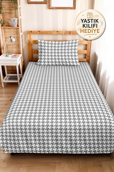 Evimde Bambaşka Gray Geometric Youth Room Single Pique Set - Modern Houndstoo...