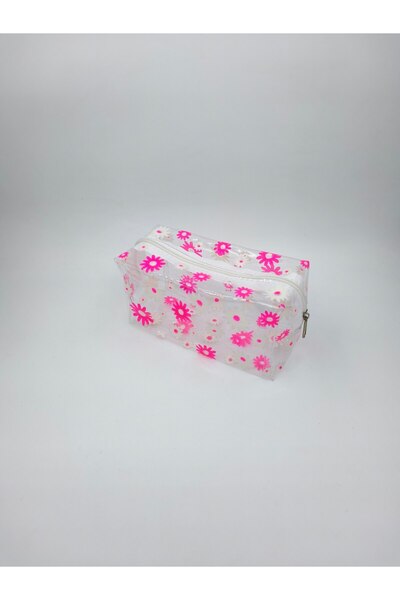 UCCELLO Transparent Daisy Pattern Makeup Bag White Zipper Cosmetic Bag Travel...