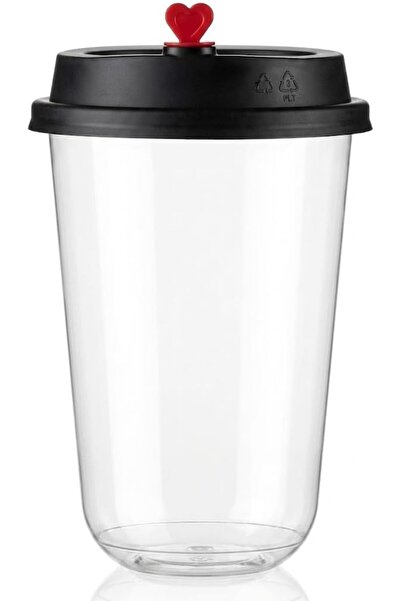 OKAI Transparent Plastic Cups with Curved Base and Black Lid, 18 Pieces, 500 ...