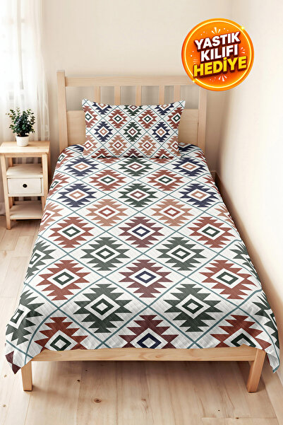 Evimde Bambaşka Bohemian Geometric Green Young Room Single Pique Set - Tile 1...