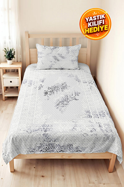 Evimde Bambaşka Gray Ethnic Modern Single Pique Set - White Shawl Motif 160X2...