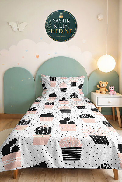 Evimde Bambaşka Cactus Powder Young Room Single Pique Set - Minimal Black 160...