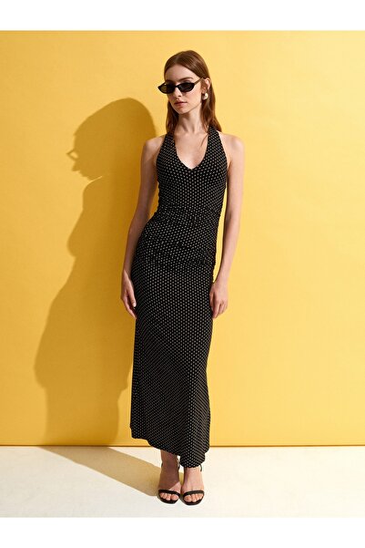 Dilvin 91698 Halter midi haljina od liocela - crna