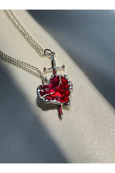 Harlofia Jewelry Bloody Heart Sword Couple Necklace Set