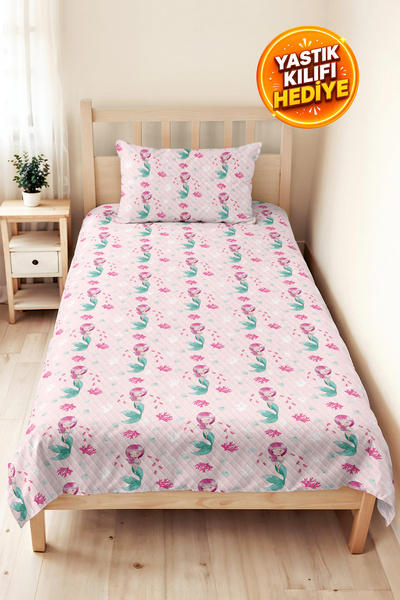 Evimde Bambaşka Mermaid Pink Girls' Pique Set - Pastel Mint Coral Baby Room B...