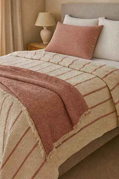 VERONİCA LİNE 8 Kat Müslin Çift Yönlü Yatak Örtüsü + Yastık Kılıfı Set 240x260