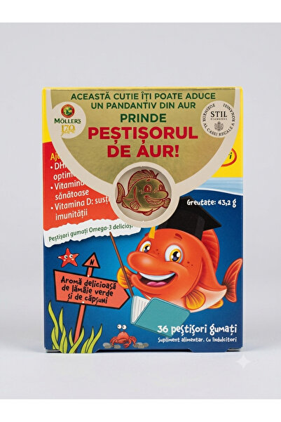 ORKLA Moller's Omega 3 Gummy Fish, cu aromă de lime și căpșuni, 36 jeleuri