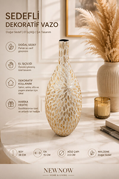 NEWNOW Pearl Mosaic Vase, Handcrafted Living Room Floor Vase Bohemian Modern ...
