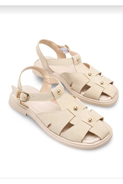 BuluşModa gold tokalı rahat kadın sandalet