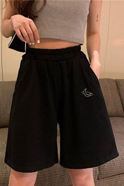 COZYWEAR Black Oversize Embroidered Shorts