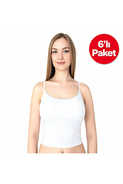 Cansu İç Giyim Women's 6-Pack Lace Crop Tank Top Set - Thin Adjustable Straps