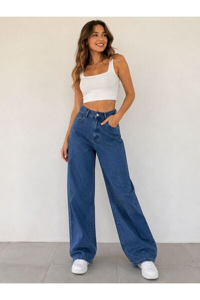 Lighter Jeans Γυναικείο παντελόνι τζιν Palazzo με κουμπιά στα μπατζάκια