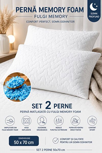 RALEX PUCIOASA Set de 2 perne din spumă cu memorie 50x70 cm, Memory Feathers,...