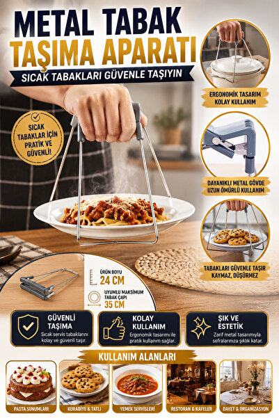 Hane Dostu Metal Tabak Taşıma Aparatı Sıcak Tabak Tencere Servis Tutacağı Erg...