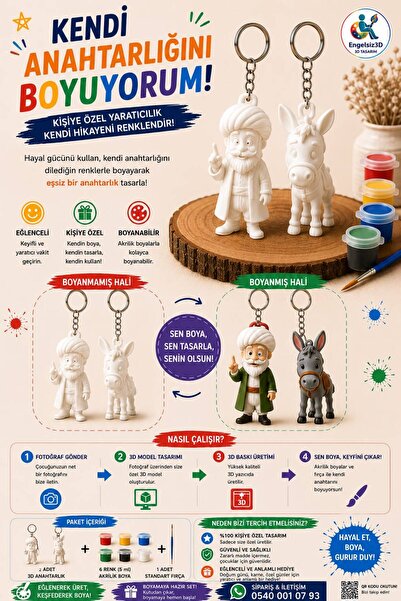 SUDEMİN 3D Anahtarlık Seti – Kendi Tasarımını Yap, Hayal Gücünü Renklendir!