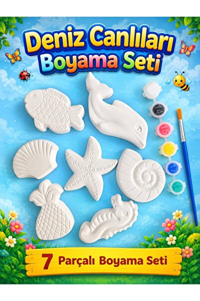 Psymera Hobi Atölyesi Deniz Canlıları Boyama Seti 7 Parça Taş Tozu Obje Boyam...