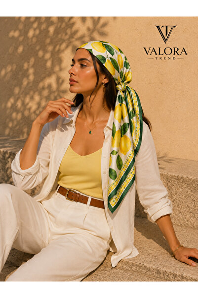 Valora Trend Limon Desenli Saten Fular 72x72 cm Kare Fular Kadın Boyun Fuları...