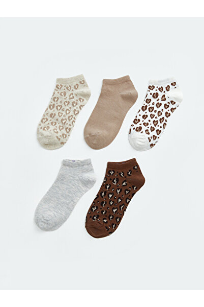 LC Waikiki Rmz Gi̇yi̇m Farkiyla Embroidered Women's Booties Socks 5-Pack
