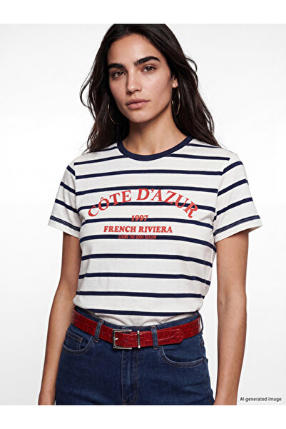 LC Waikiki Rmz Gi̇yi̇m Farkiyla Striped 100% Cotton Women's T-Shirt