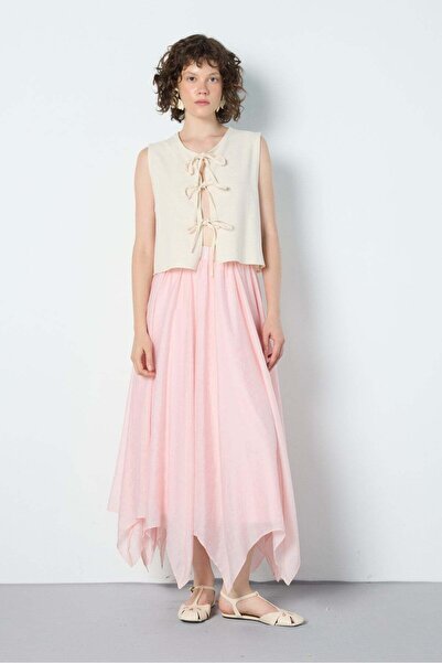 minaaise Asymmetrical Cut Long Skirt Pink