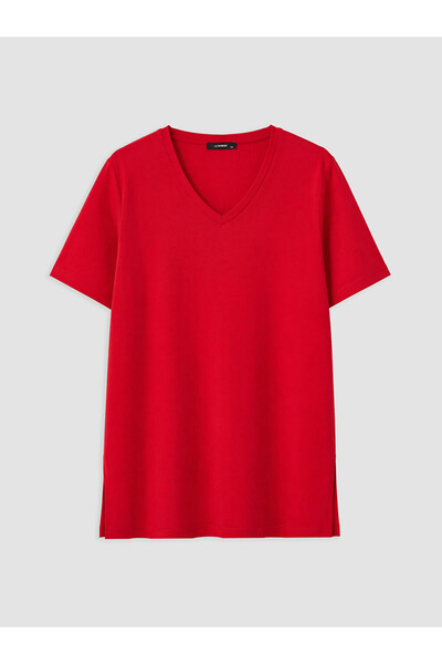 LC Waikiki Lcwaikiki Curve Red Plus Size 100% Cotton Women's T-Shirt
