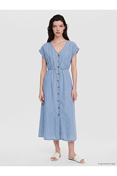 LC Waikiki Trendlucky V-Neck Jean Dress with Waist Belt