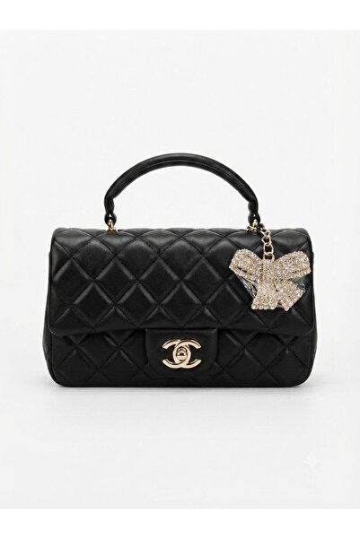 silora Classic Quilted Design Women's Handbag with Crystal Bow Pendant