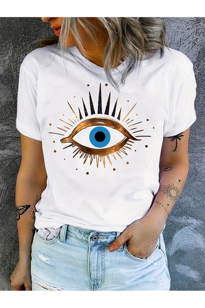 1001 Line Women's Eye T-shirt, Summer T-shirt with Heart Design, Perfect for ...