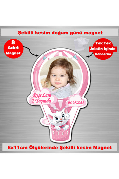 Elara Tasarım Balon Şeklinde Kedili Büyük Boy 8 Adet Fotoğraflı Kişiye özel D...