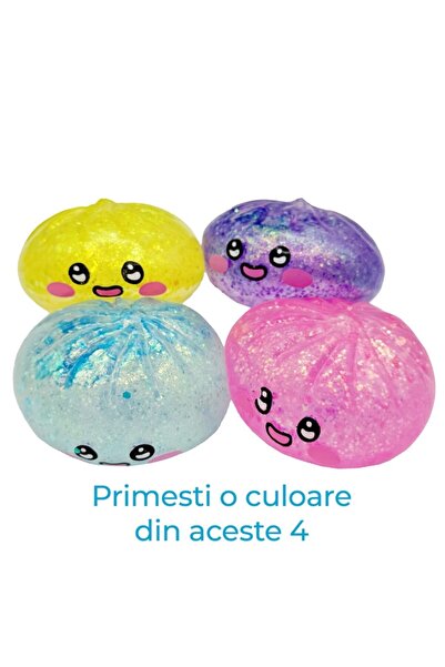 OEM Jucărie squishy antistres, model cu față zâmbitoare, cu sclipici și lumini, revenire lentă, 6,5 x 6,5 cm