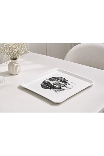 Zucci Home Dog Patterned Square Serving Tray 32X32 cm |   Decorative Presenta...