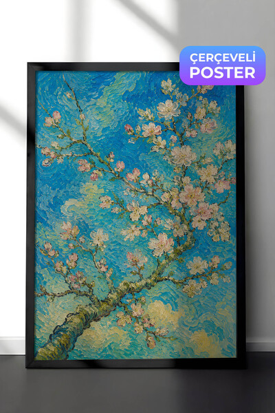Zestia Pictură murală inspirată de Van Gogh, cu flori de migdal, efect de vop...
