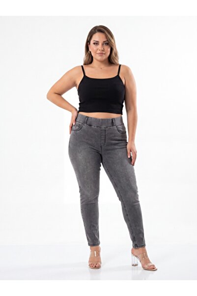 ZANESSI Plus Size Denim Elastic High Waist Skinny Leg Women's Trousers