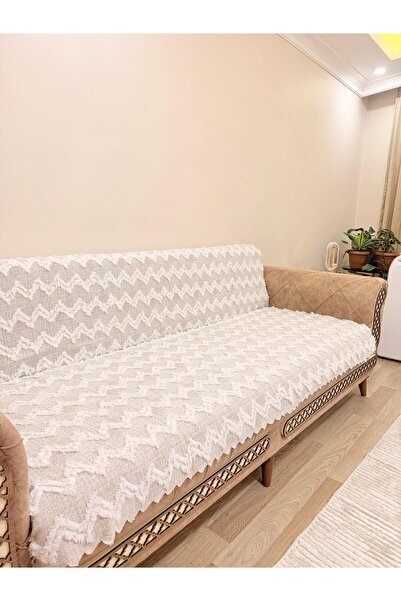 montanahome Sofa Bed Cover Premium Zigzag Woven Sofa Shawl 170*210 Beige