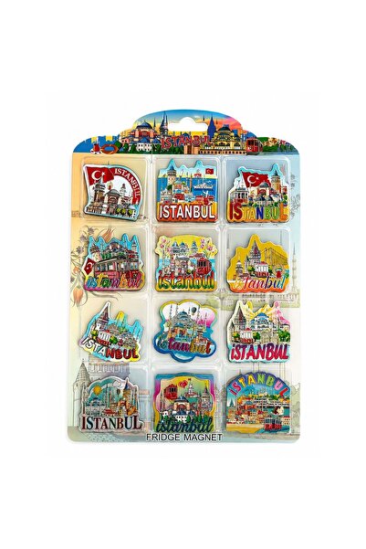 Store İstanbul Temalı Silikon Buzdolabı Magneti 12’li Set – Renkli Şehir Figü...