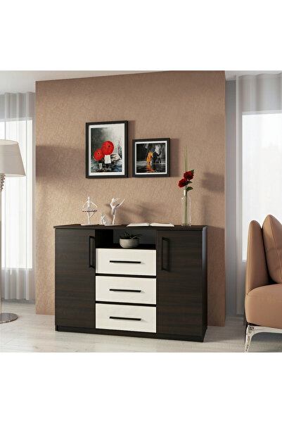 OEM Comodă Maya, 120x45x86cm, wenge/acril alb
