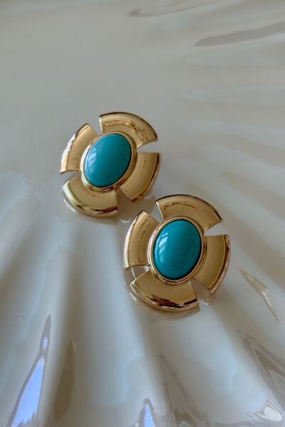 Trendy Butik Turquoise Stone Oval Earrings