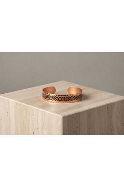 Erol Bakır Copper Traditional Kilim Patterned Adjustable Clamp Bracelet