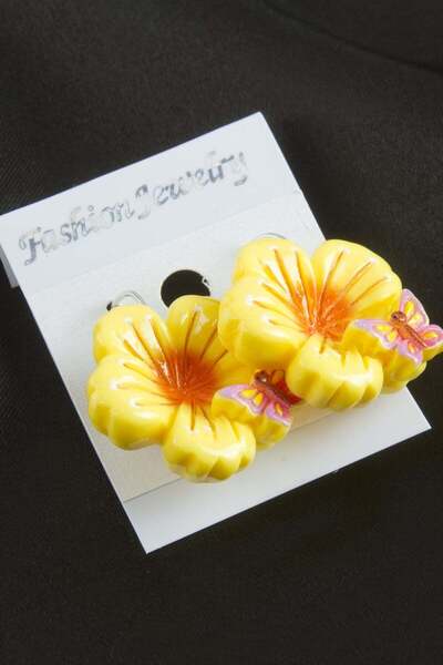 TakÇalıştır Flower Butterfly Plastic Clip Earrings