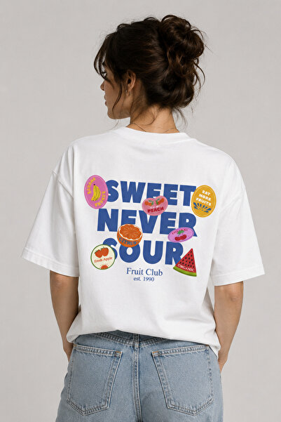 Huw Μπλουζάκι Unisex με στάμπα Sweet Never Sour Fruit Club, λευκό