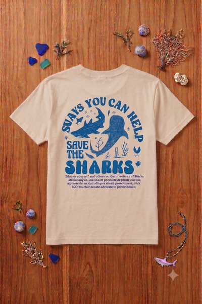 KOZİA OUTDOORS Unisex Women's Men's Shark Printed Crew Neck Oversized T-Shirt