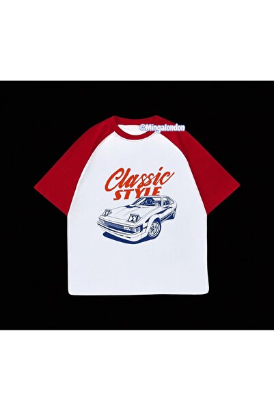 Minga London Classic Style Printed Red Raglan Sleeve T-Shirt