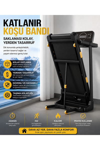 Tisul KB-900 Profesyonel Ev Tipi Koşu Bandı Yürüyüş 4HP Motor Bluetooth Hoparlör Kademeli Otomatik Eğim Katlanabilir