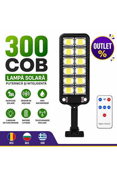 ASMXX Lampă Solară 300 COB cu Senzor de Mișcare, Telecomandă, IP65, 3 Moduri ...