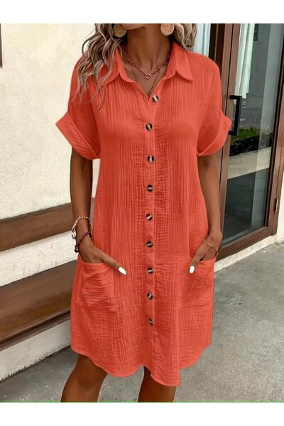 Feylace Women's Short Sleeve Front Buttoned Mini Wrap Dress with Pocket Detail